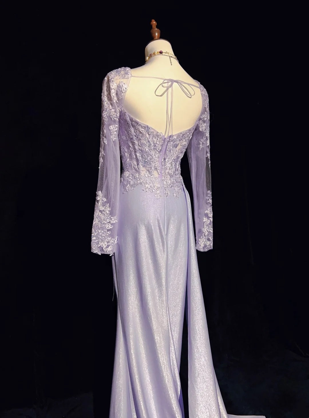 Vintage Prom Dresses 1960er Meerjungfrau Herz-Ausschnitt Flieder Mit Schlitz Langärmeliges Ballkleid N3100