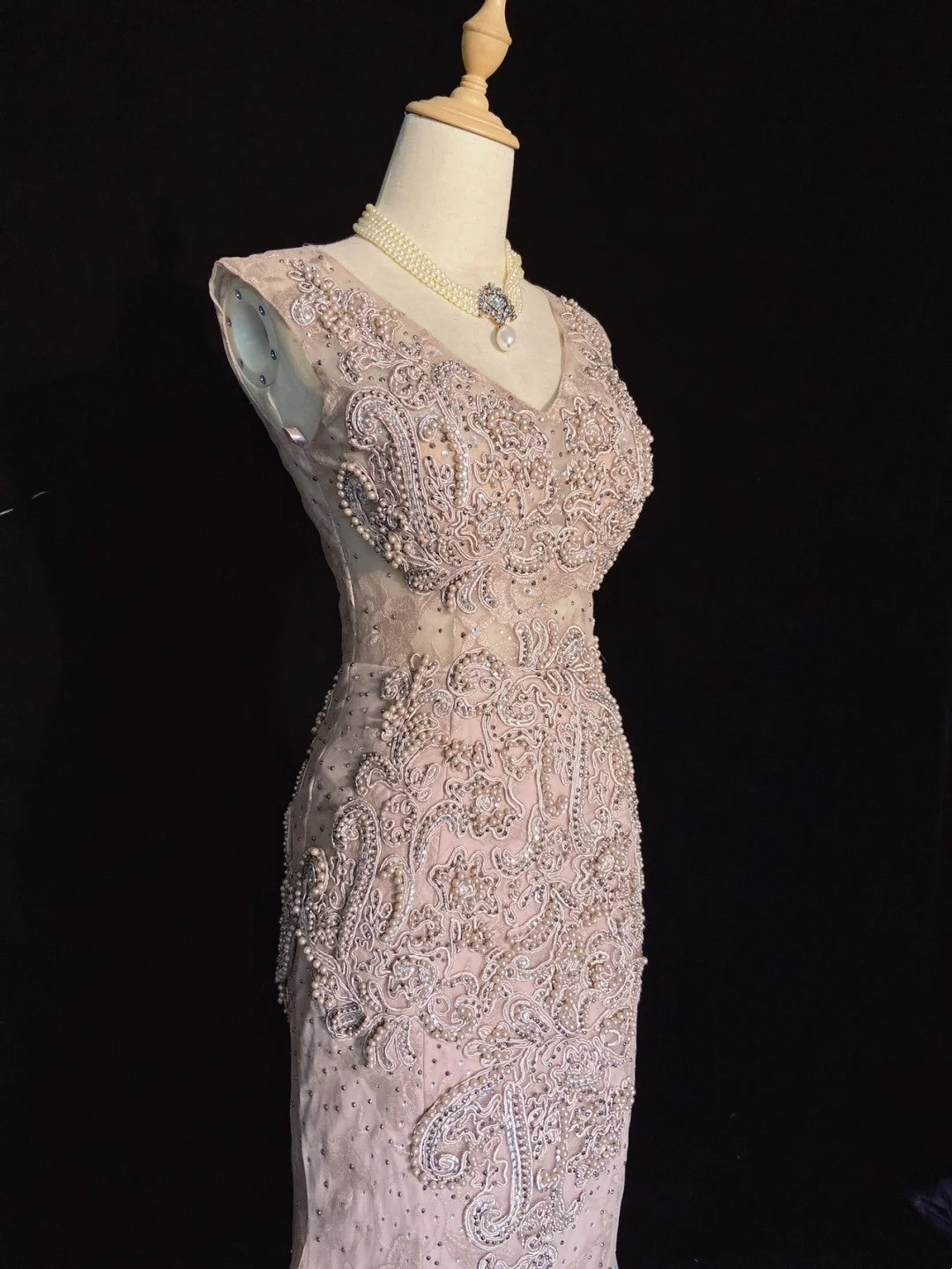 Vintage Prom Dresses Mermaid V Neck Pink Lace 80s Long Formal Evening Outfits N3875