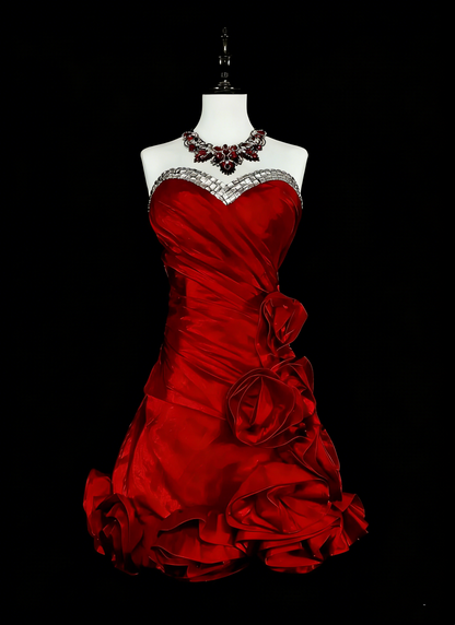 Robe Courte Moulante Rouge Cœur Unique Fourreau Inspiration Vintage Années 2000 Robes de Bal N2013