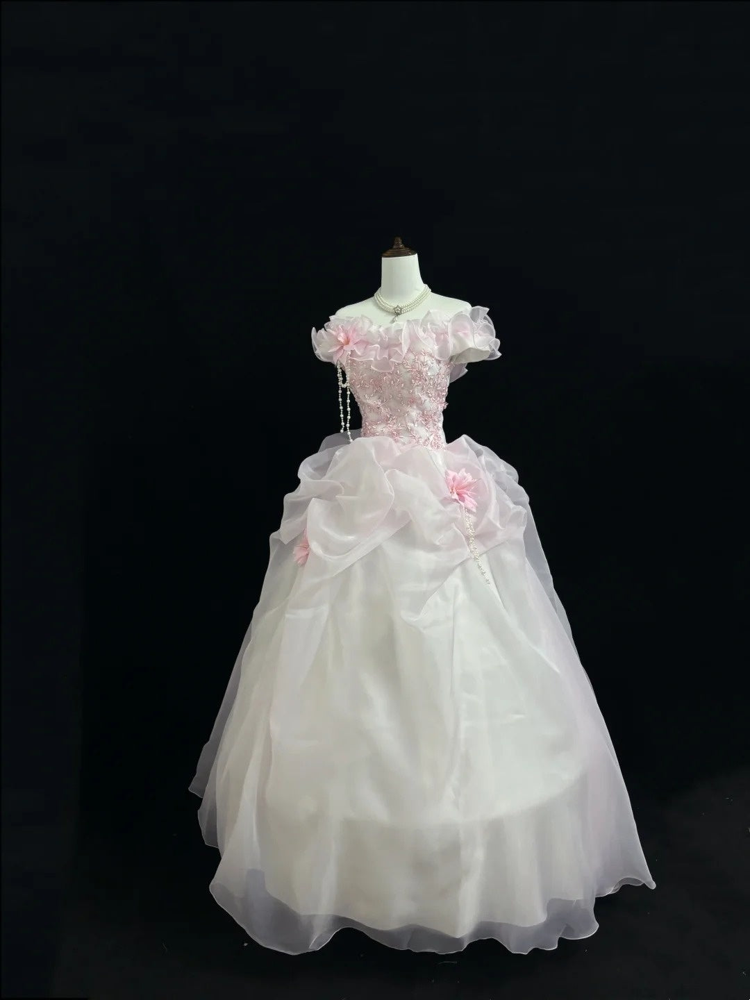Pink Sweet 16 Dresses Long Ball Gown Off Shoulder With Ruffled Lace Sweet Sixteen Birthday Gown RC0230