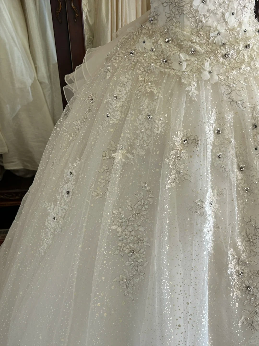 Vintage 80s Wedding Dresses Ball Gown Strapless Sequin Long Brides Dress Fitted Bridal Gown N2269