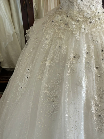 Vintage 80s Wedding Dresses Ball Gown Strapless Sequin Long Brides Dress Fitted Bridal Gown N2269
