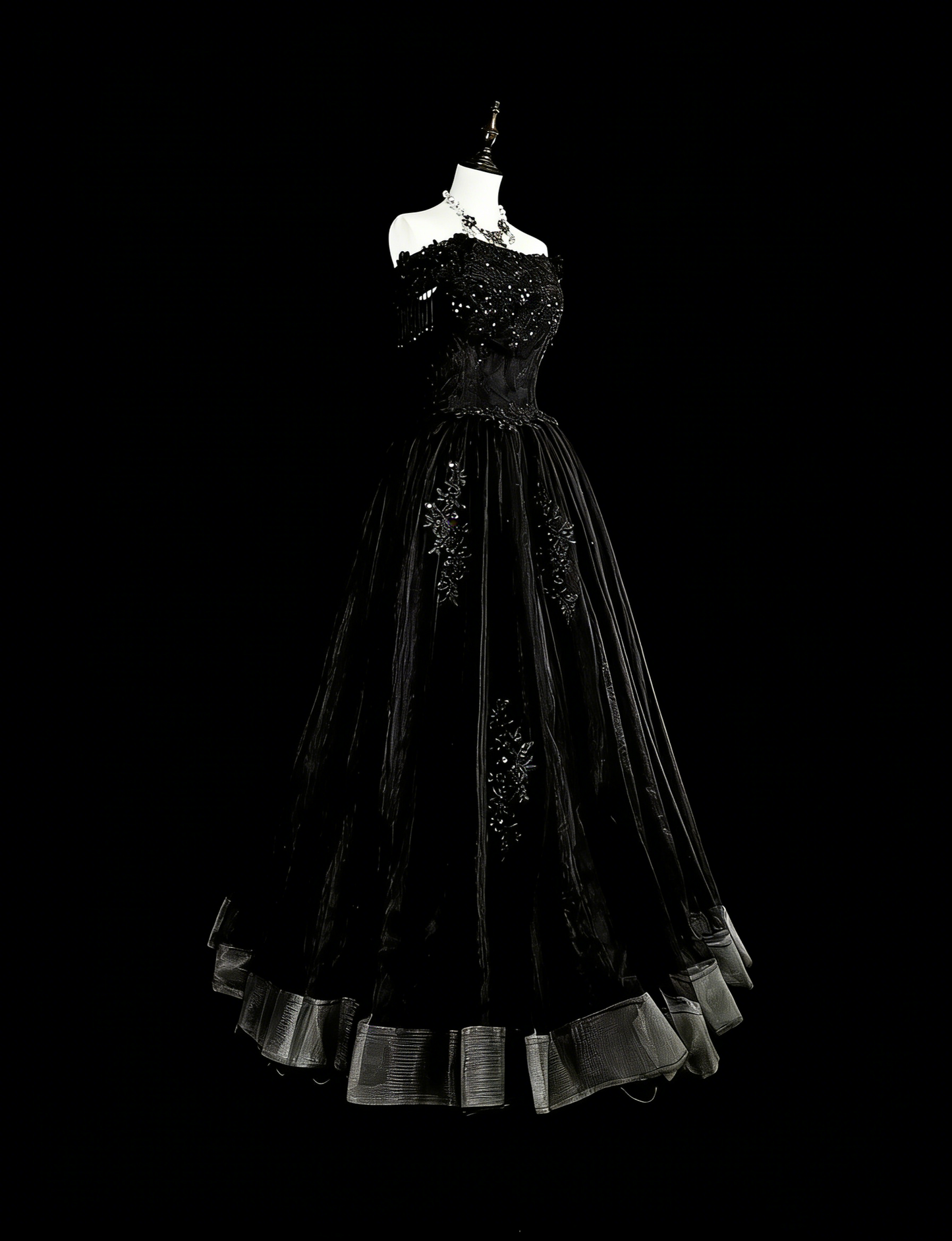 Robe de bal vintage esthétique pour le bal des années 70 Robe de soirée longue en tulle noir bustier N2152