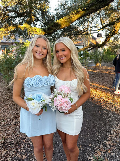 Aesthetic Hoco Photo Ideas A line Strapless Blue Short Homecoming Dresses Party Cocktail Hoco Outfits RB8903