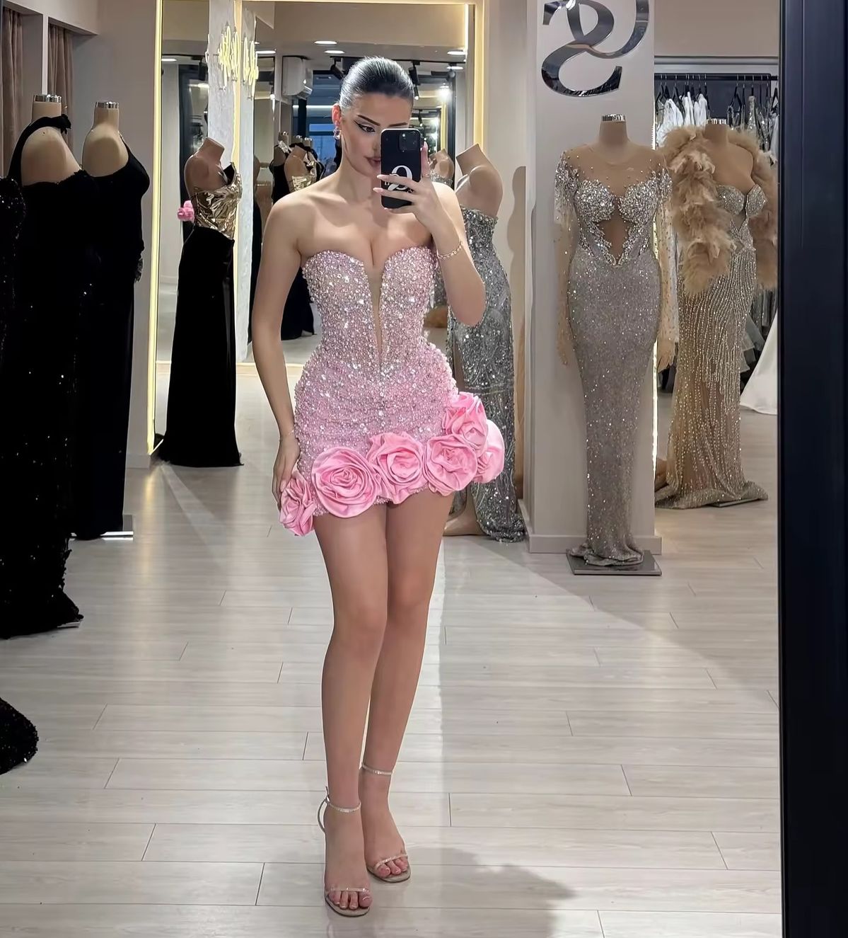 Sexy Sheath Sweetheart Pink Sequin Short With Beading Homecoming Dress Mini Party Dresses RB6822