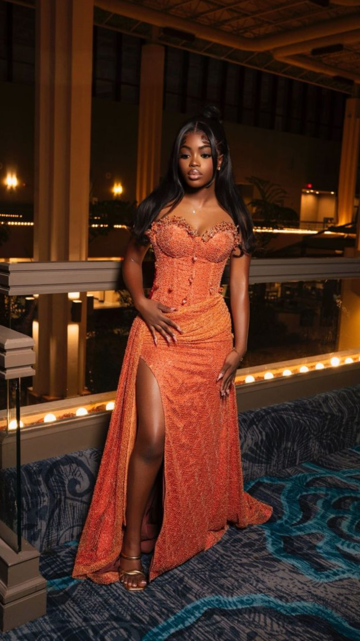 Sparkly Mermaid Sweetheart Sequin Orange With Slit Evening Dresses Night Date Prom Dress Party Outfits AB2541