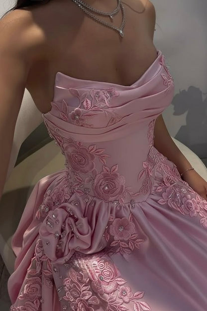 Robe de bal élégante en satin rose satiné, coupe trapèze, décolleté cœur et fente - Inspiration pour adolescentes - Tenue de soirée - Robe de bal AB051