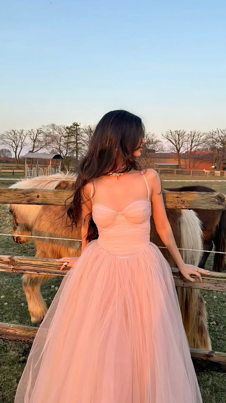 Schlichtes, rosa Tüll-Abendkleid in A-Linie mit Spaghettiträgern für Teenager, festliches Kleid, Party-Outfit, Ballkleid AB1048