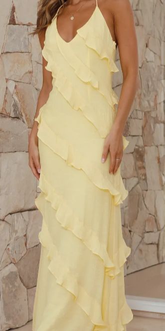 Elegantes Meerjungfrauen-Abendkleid für Damen, Spaghettiträger, gelbes Chiffon-Abendkleid N1517