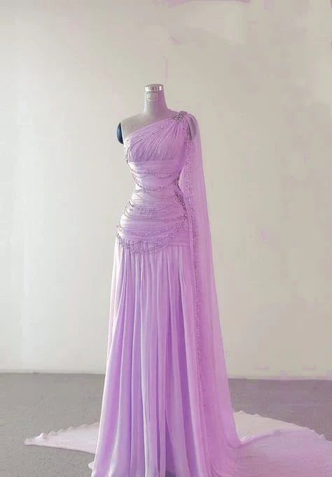 Robe de soirée longue asymétrique en mousseline rose pour bal de promo N2392
