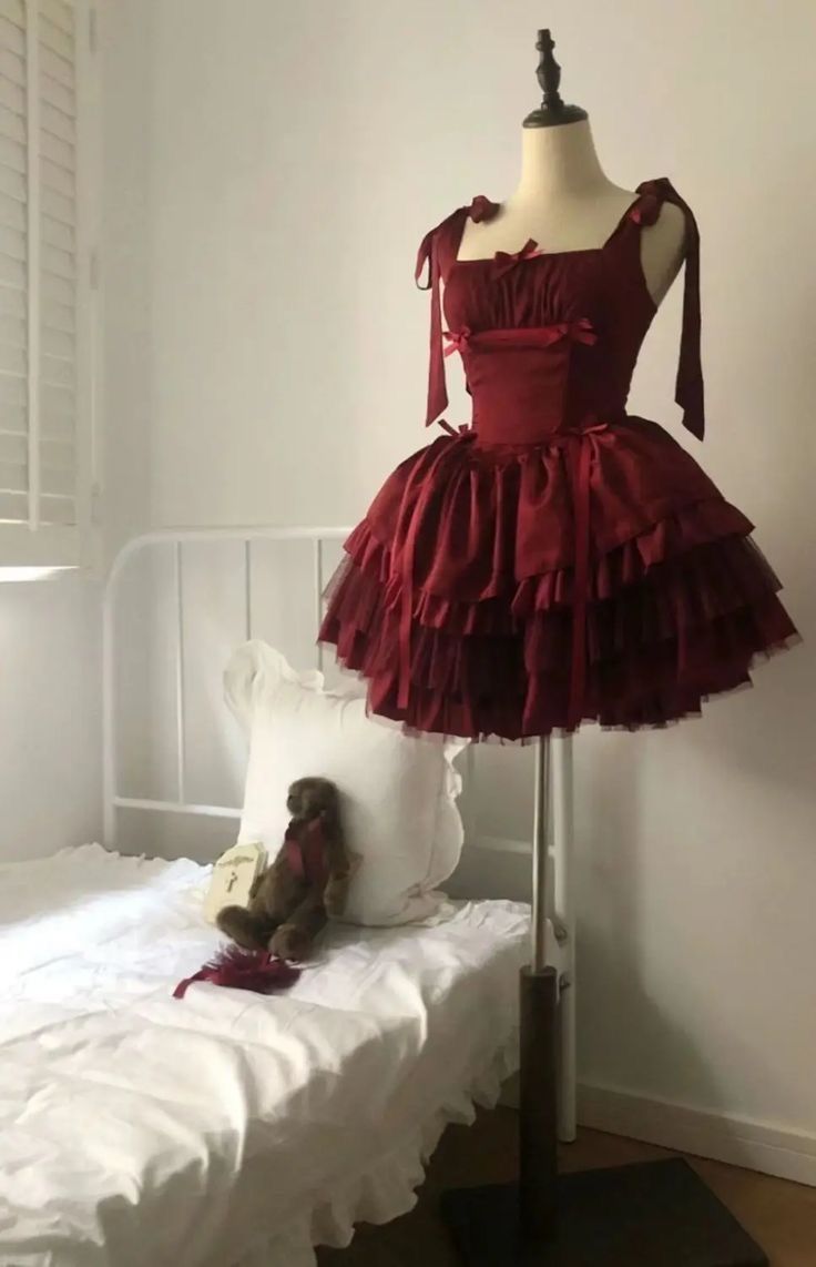 Pretty Ball Gown Spaghetti Strap Burgundy With Bow Mini Homecoming Dresses Short 18th Birthday Outfits RB4193
