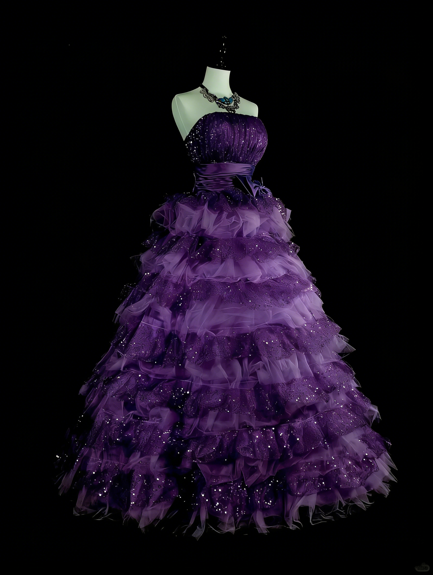 Robe de bal vintage bustier en tulle violet à volants, robe de quinceañera longue (taille 15) - N1496