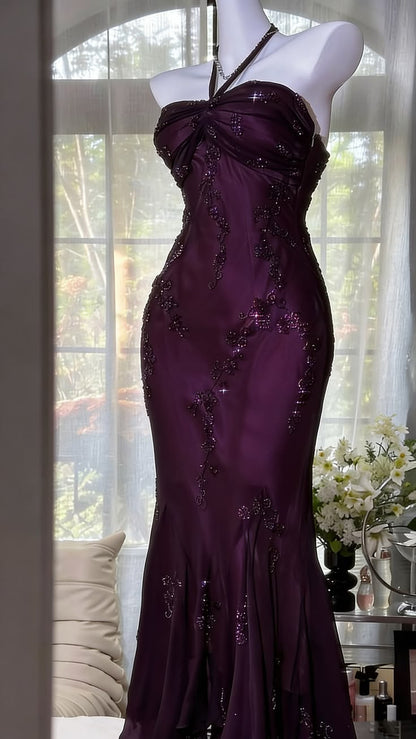 Elegantes Meerjungfrauen-Halterkleid aus dunkelgrünem Chiffon, ideal für Abschlussball, Party, 20. Geburtstag oder Abschlussfeier (Modell N1616)