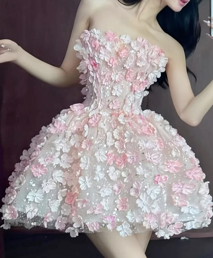 Süßes Mode-Ballkleid Trägerlos Rosa Mit Blumen Für High School Mädchen Inspo Hoco Dress Homecoming Dresses RB4233