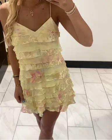 Modest A line Spaghetti Straps Yellow Floral Chiffon Mini Short Formal 8th Grade Homecoming Dresses Middle School Semi Formal Hoco Dress RB6045