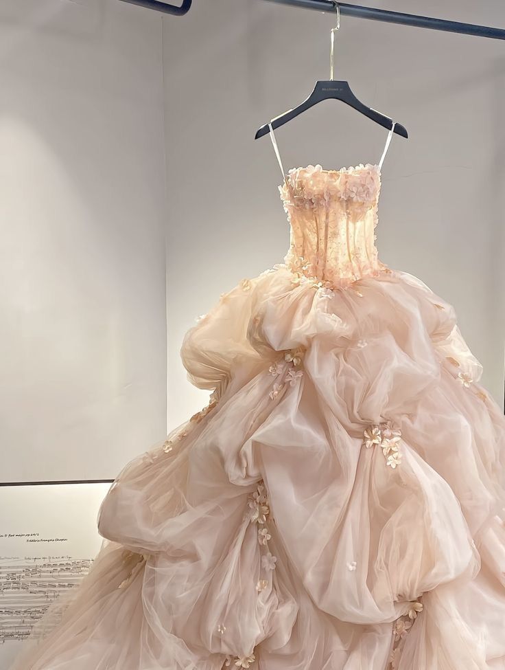 Robe de bal bustier rose poudré en tulle fleuri, longue, idéale pour les 15-16 ans (AB595)