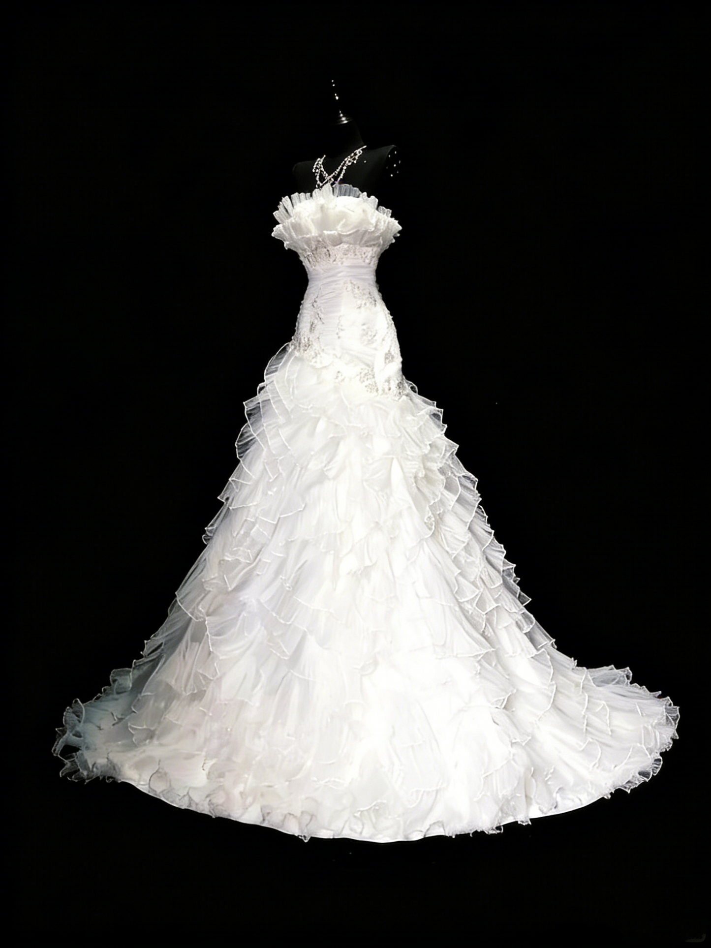 Robe de mariée vintage années 80, sirène, bustier, tulle blanc, fronces, longue, cintrée, N1208