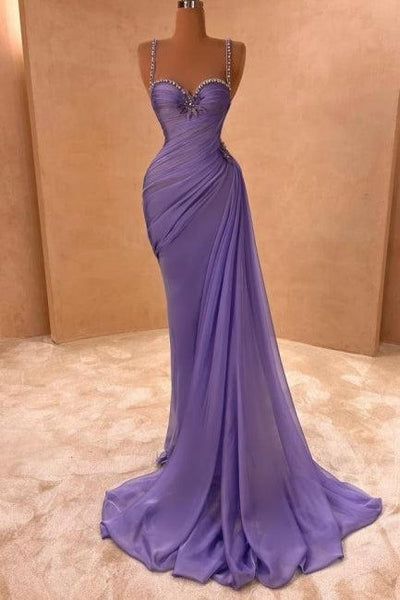 Robes de bal de fin d'année modestes, inspiration lycéennes, sirène, bretelles spaghetti, lilas, robe longue semi-formelle AB2157