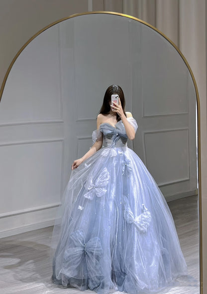 Robe de bal pour femme, bustier cœur, tulle bleu, longue, robe de soirée formelle AB1733
