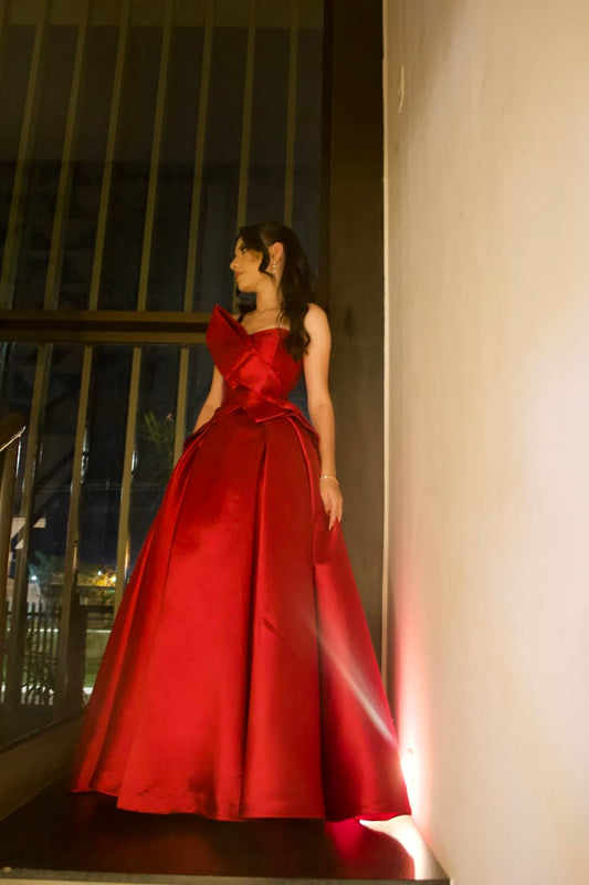 New Women’s Prom Dress Ball Gown Red Sweetheart Satin Elegant Formal Graduation Party Gown RB9551