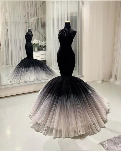 Elegantes Meerjungfrauen-Kleid mit hohem Kragen in Schwarz-Elfenbein-Ombré für Damen, langes formelles Ballkleid, Abendkleid zum 20. Geburtstag AB1306