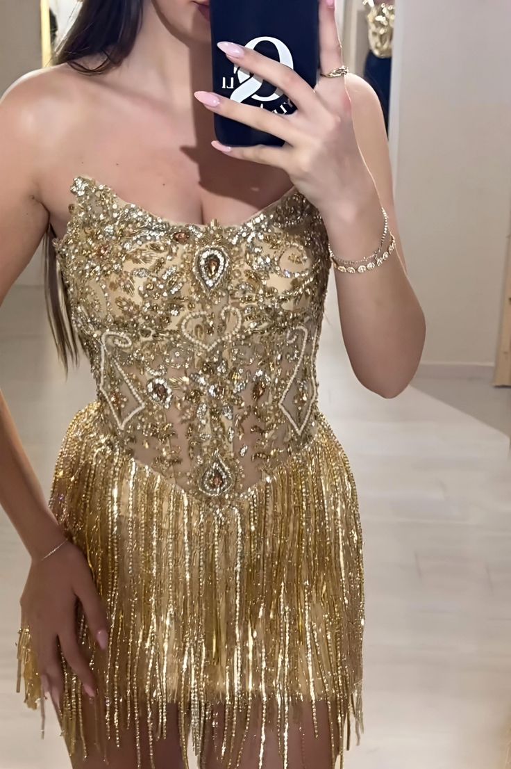 Sparkling Gold Mini Dress Homecoming Dresses 2026 Sheath Strapless Birthday Cocktail Outfits RB6297