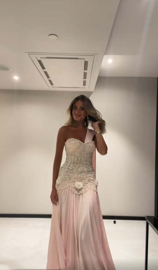 Robe de bal sirène luxueuse à une épaule en mousseline rose sans manches ornée de perles, longueur au sol, robe de remise de diplôme N889