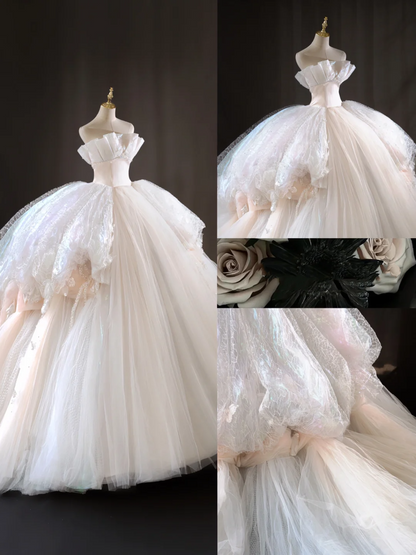 Princess Women's Wedding Dress With Lace for Bride Strapless Brides Dress Ball Gowns AB901