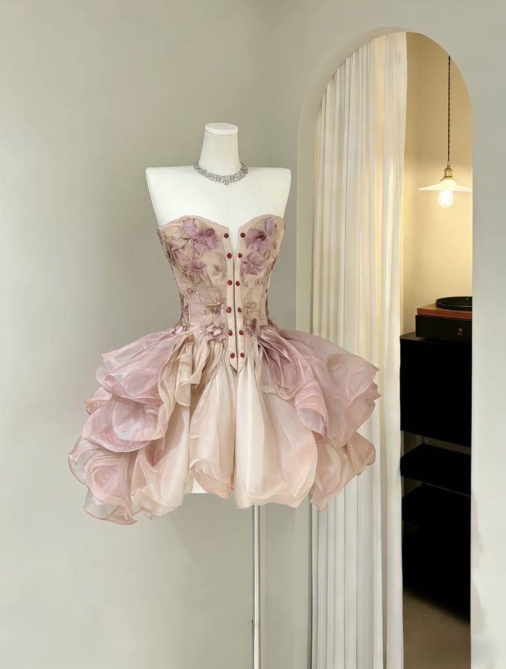 Jolie robe de bal bustier rose Idées de tenues de remise des diplômes courtes pour 15ème anniversaire Robes de bal de promo RB3164