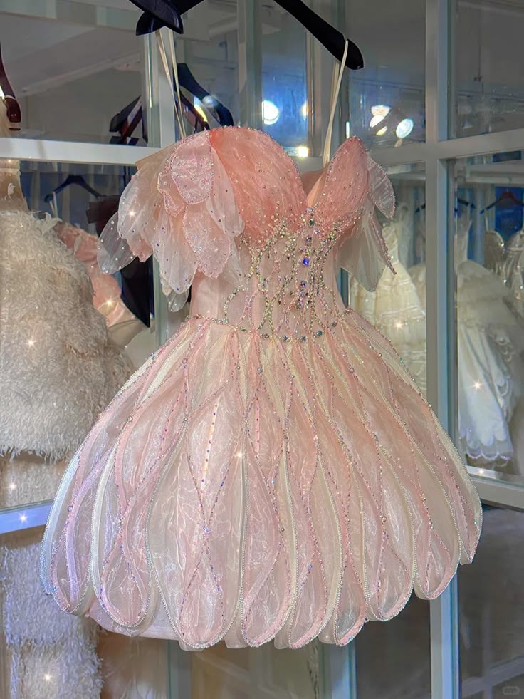 Shiny Pink Beaded Sling Petal Skirt Princess 17Th Birthday Homecoming Dress Graduation Outfit RB6781
