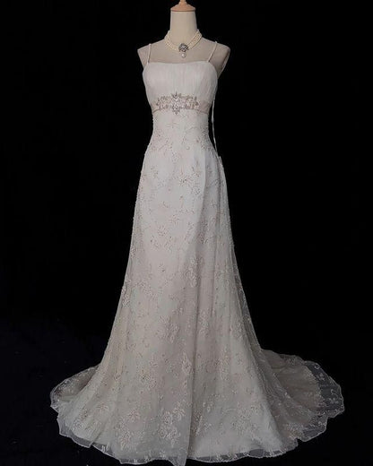 Unique Mermaid Spaghetti Straps Satin White Wedding Dresses Brides Dress AB978