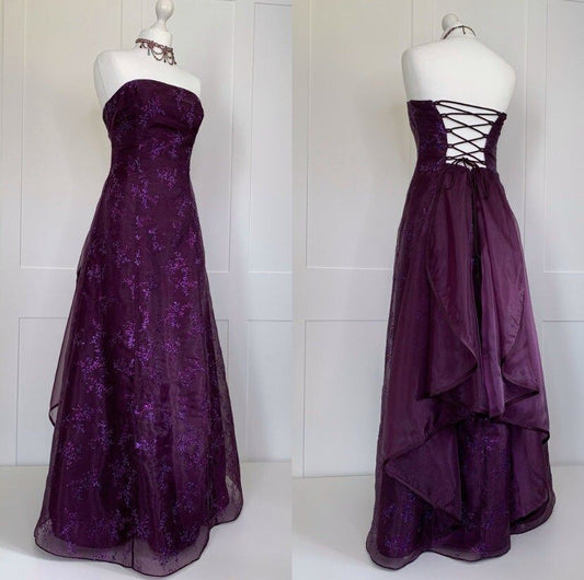 Robe de bal bustier sans bretelles en dentelle à motif raisin, dos nu, coupe trapèze, idéale pour une soirée, un 21e anniversaire ou une remise de diplôme (AB1324)