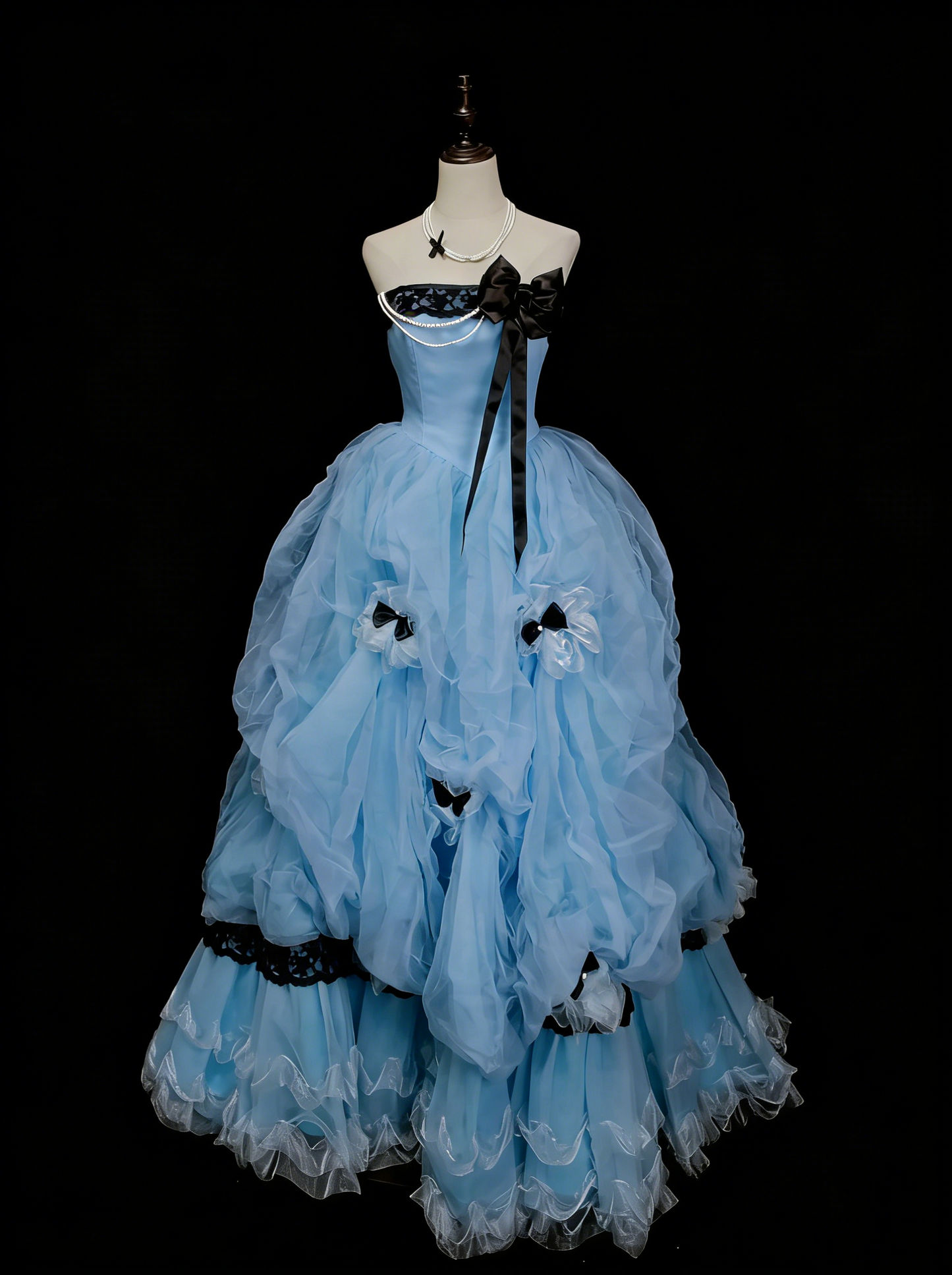 Jolie Robe de Bal Bustier Bleue en Organza Robe de Soirée 16 Ans Robe de Quinceañera N2142