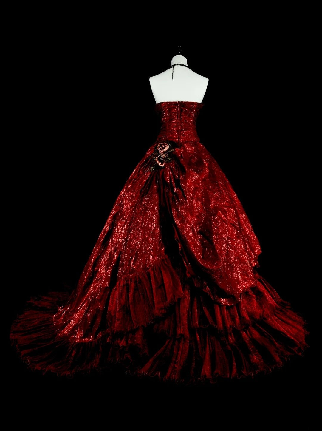 Vintage Abschlussballkleider Ballkleid Trägerlos Burgund Mit Rüschen 1980er Jahre Langes Abendkleid N2707