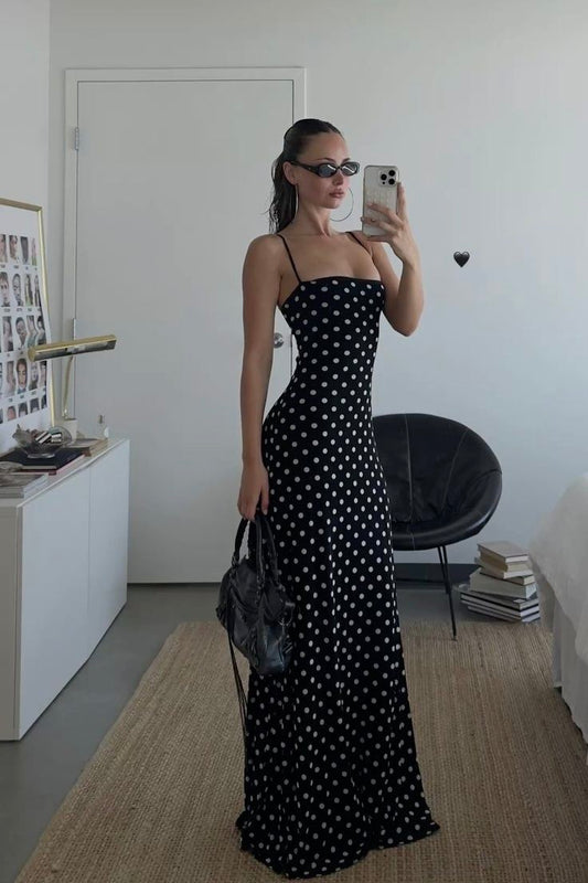 Sexy Meerjungfrau Spaghettiträger Schwarzes Polka Dot Ballkleid zum 18. Geburtstag N2780