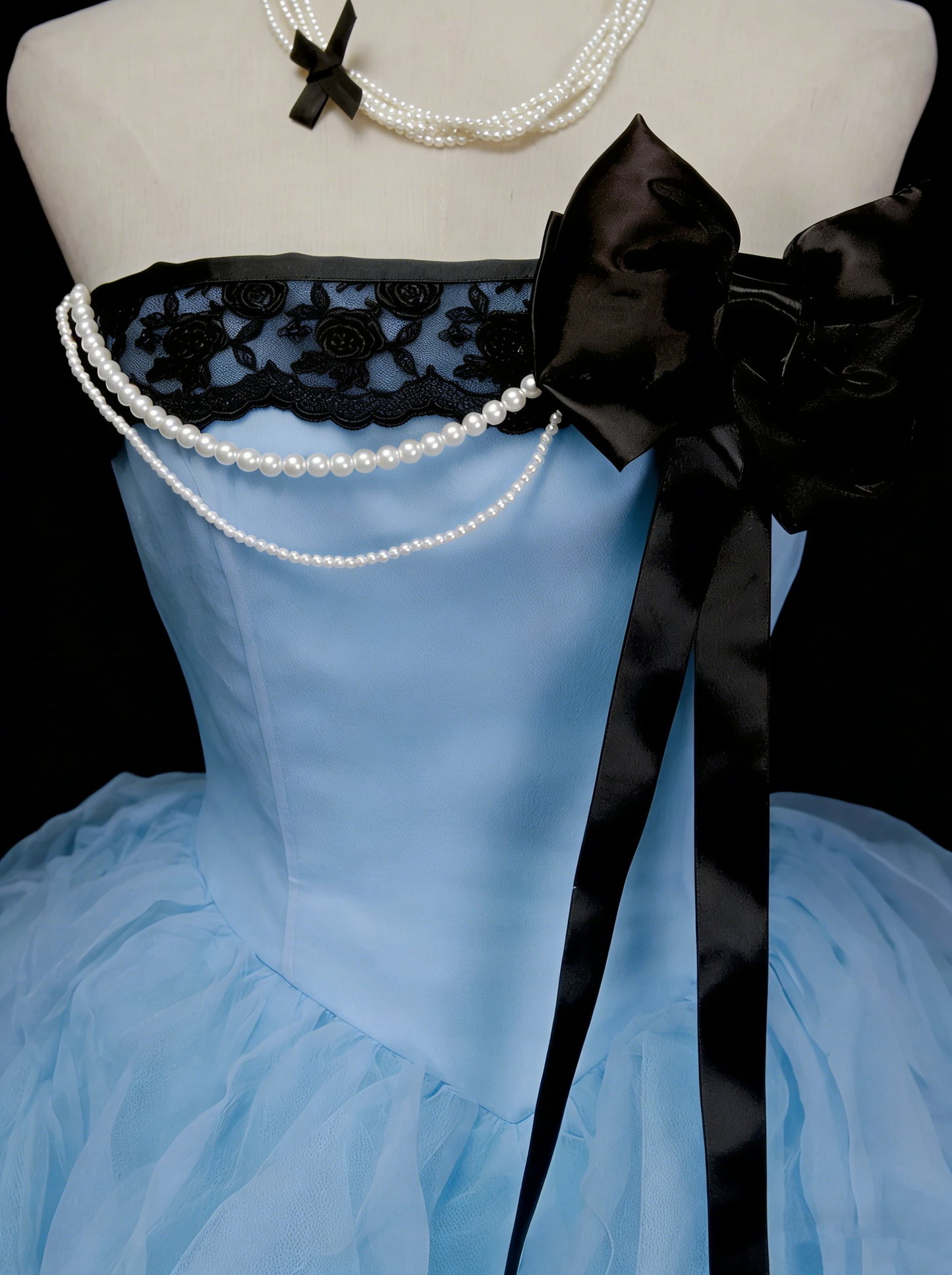 Jolie Robe de Bal Bustier Bleue en Organza Robe de Soirée 16 Ans Robe de Quinceañera N2142