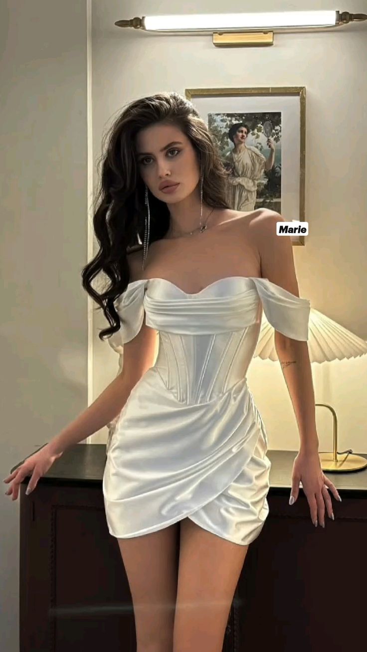 Simple Hoco Dress Off The Shoulder White Satin Tight Bodycon Short Homecoming Party Dress RB9283