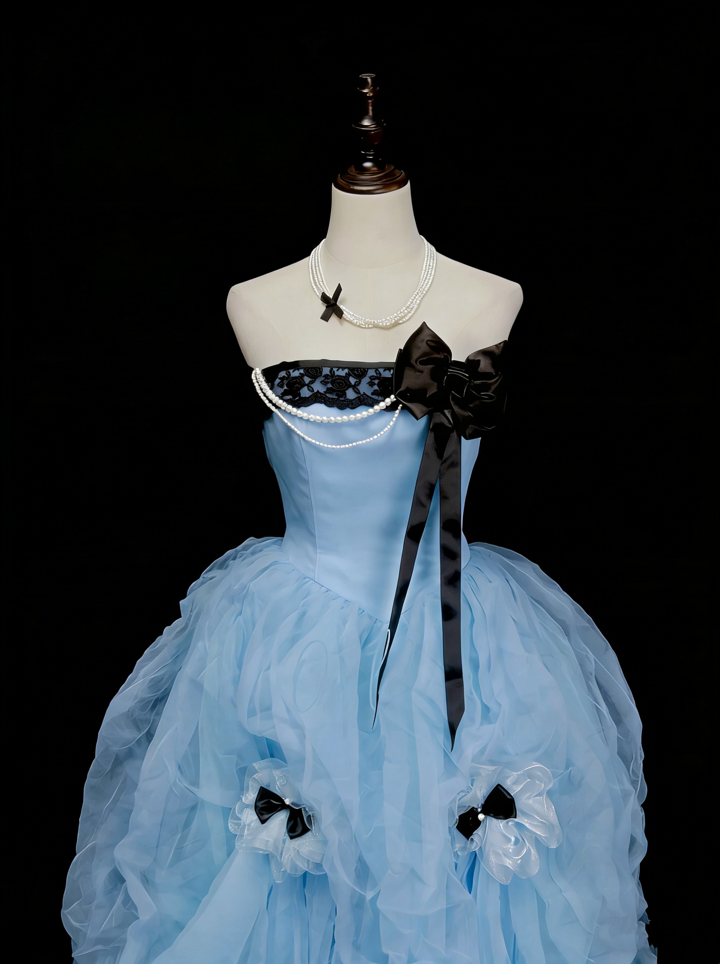 Jolie Robe de Bal Bustier Bleue en Organza Robe de Soirée 16 Ans Robe de Quinceañera N2142