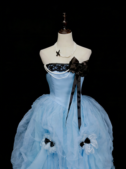 Jolie Robe de Bal Bustier Bleue en Organza Robe de Soirée 16 Ans Robe de Quinceañera N2142