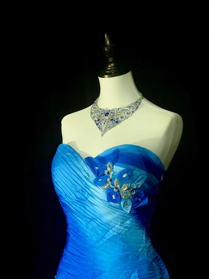 Robe fourreau vintage en mousseline bleue à décolleté cœur, style cabaret, courte, inspiration robe de bal N1353