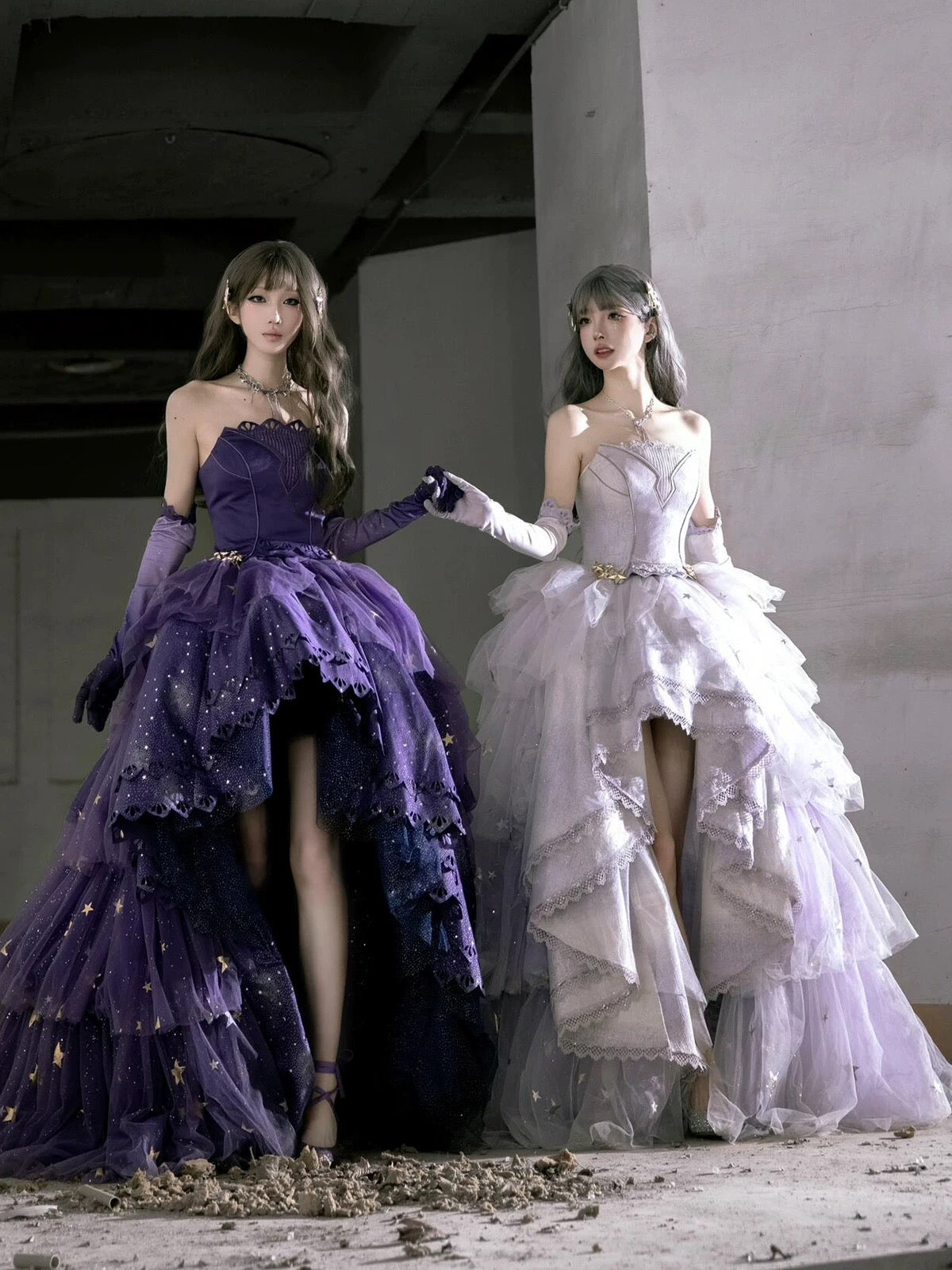 Princess High Low Strapless Purple Satin With Lace Prom Dresses Long Party Dress Grad Formal Evening Gowns AB2171