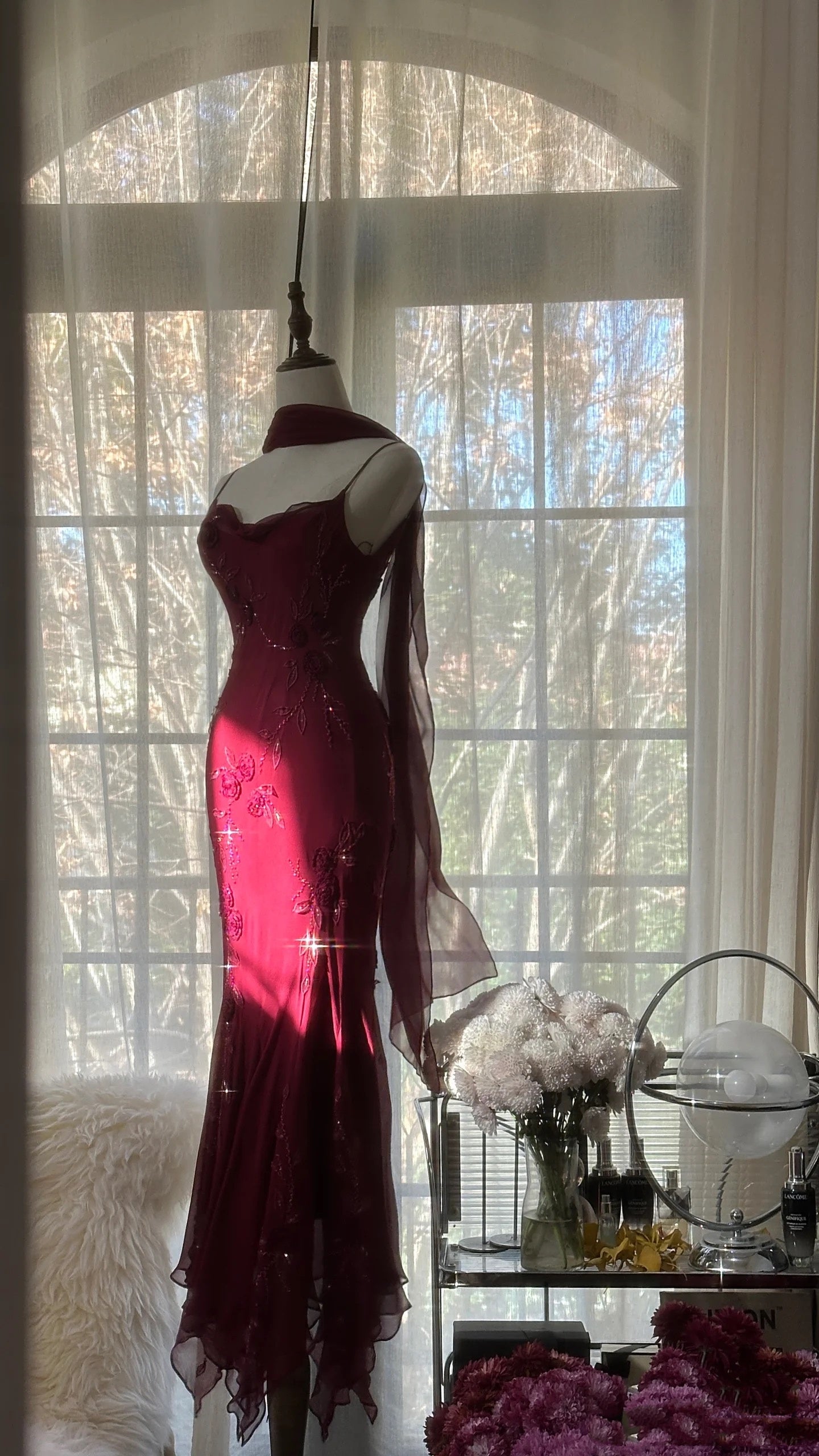 Elegante Meerjungfrau Spaghettiträger Burgund Chiffon Ballkleider Inspiration Trendy Abendkleider Formelle Party Ballkleid B374