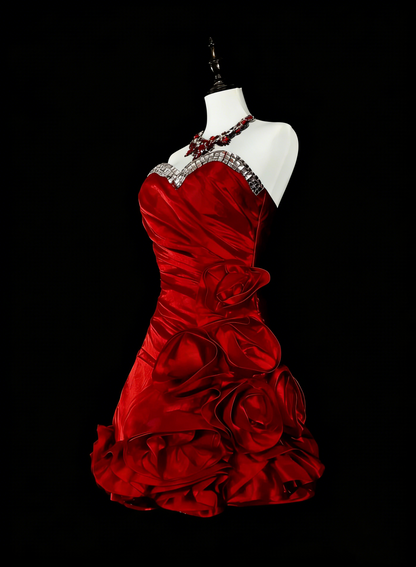 Robe Courte Moulante Rouge Cœur Unique Fourreau Inspiration Vintage Années 2000 Robes de Bal N2013