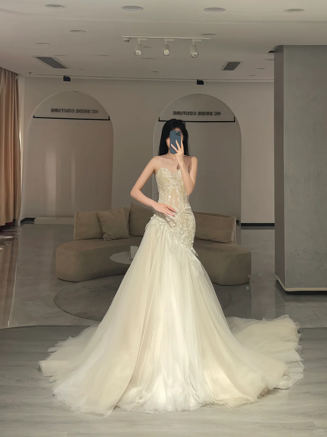 Einfache Brautkleider Meerjungfrau Sweetheart Elfenbein Spitze Langes Brautkleid N2978