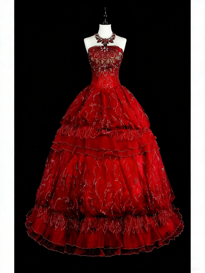 Vintage Prom Dresses Ball Gown Strapless Burgundy Tulle 2000s Long Party Dress N2383