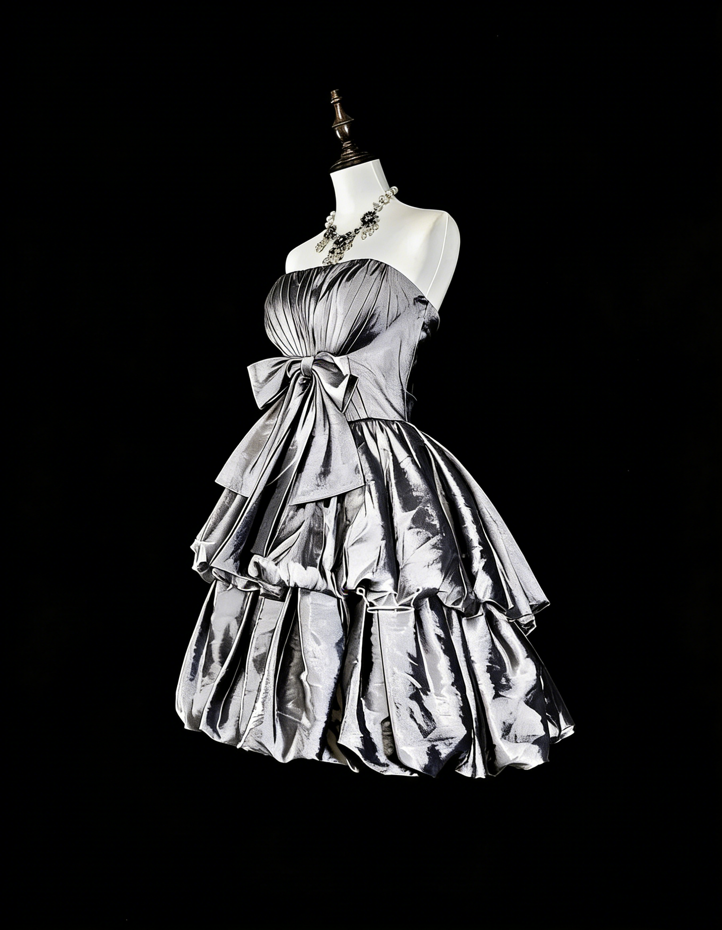 Einzigartiges Ballkleid, trägerlos, silbergrau, kurz, Homecoming-Kleid, Hoco Cocktailkleid N3070