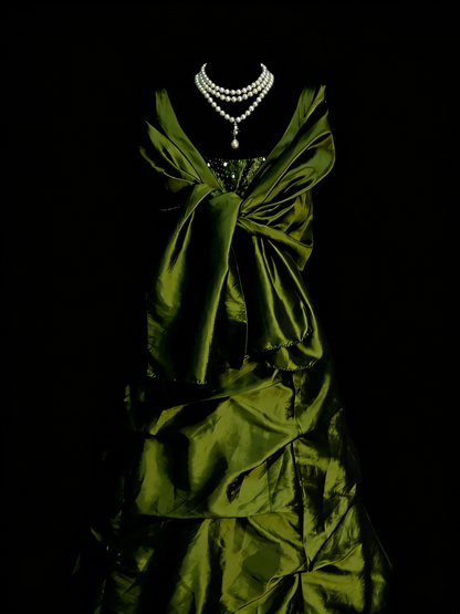 Robe de bal vintage esthétique années 60 style rétro col en V vert olive longue robe de soirée N2133