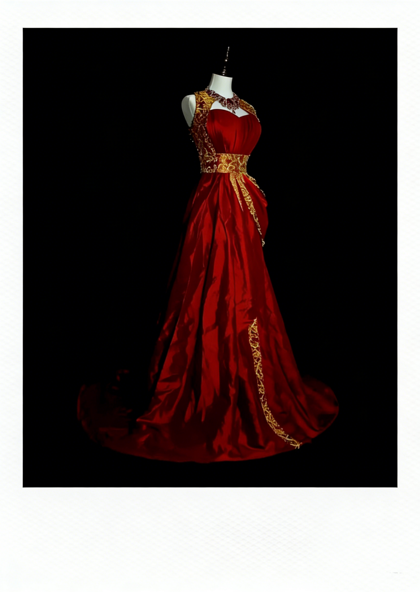 Robe de bal de fin d'année bordeaux, coupe trapèze, sans manches, ornée d'appliqués dorés, référence N1369