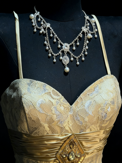 Robe de bal longue de fin d'année pour adolescentes, coupe trapèze, dos nu, en satin doré, modèle N1182