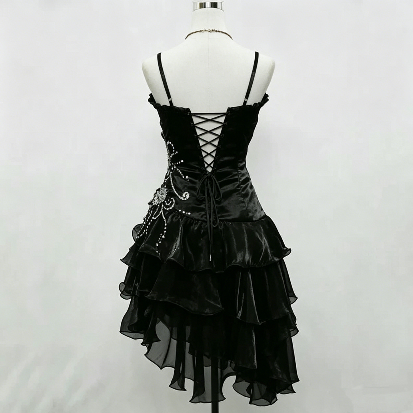 Süßes Ballkleid Spaghettiträger Burgund Kleines Schwarzes Organza Mit Silberperlen Partykleid Heimkehrkleider N3907